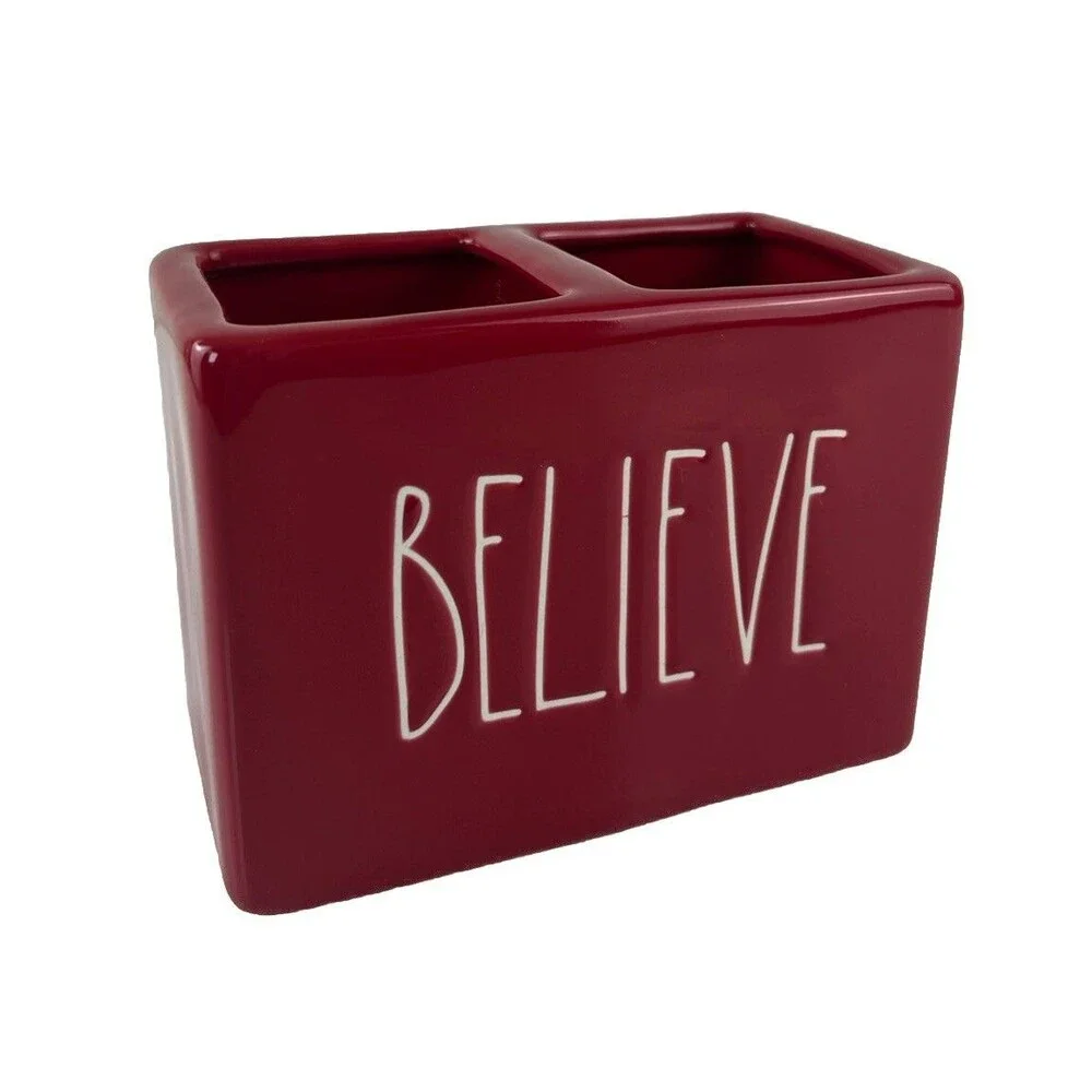 Rae Dunn “BELIEVE” Toothbrush Makeup Brush Divided Organization Holder